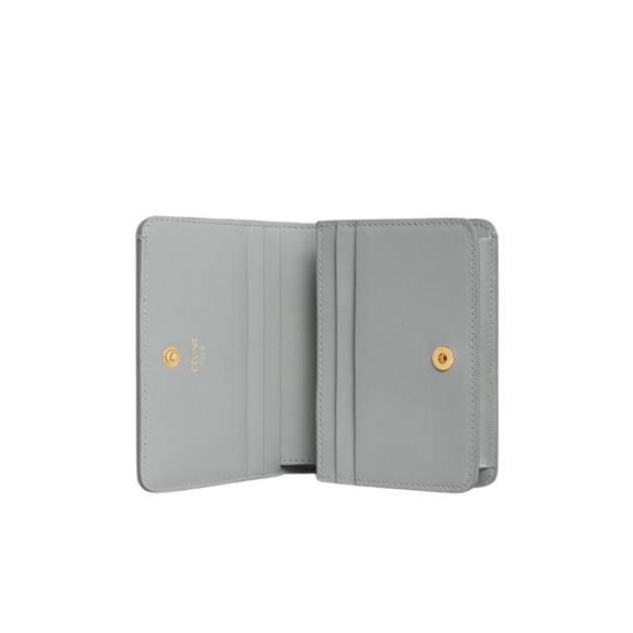 Celine Triomphe Compact Wallet In Shiny Calfskin With Gold Finishing Pearl Blue - Picture 3 of 3